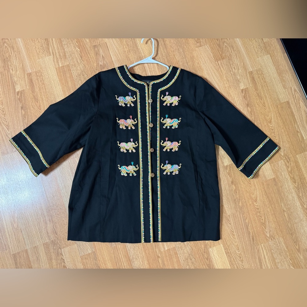 Vintage Bob Mackie Wearable Art Tunic Jacket w/ Embroidered Elephants Boho Indie - Picture 8 of 13
